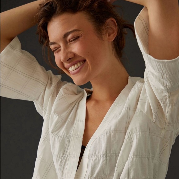 Anthropologie Fluted Sleeve Textured Cotton Blouse - Picture 5 of 8